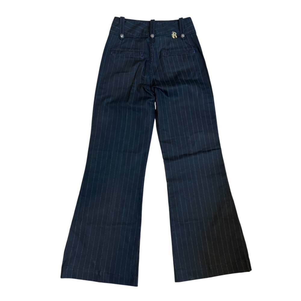 Y2K Rich & Skinny Black Pinstripe Wide Leg Flare Denim Jean Trousers Size 27